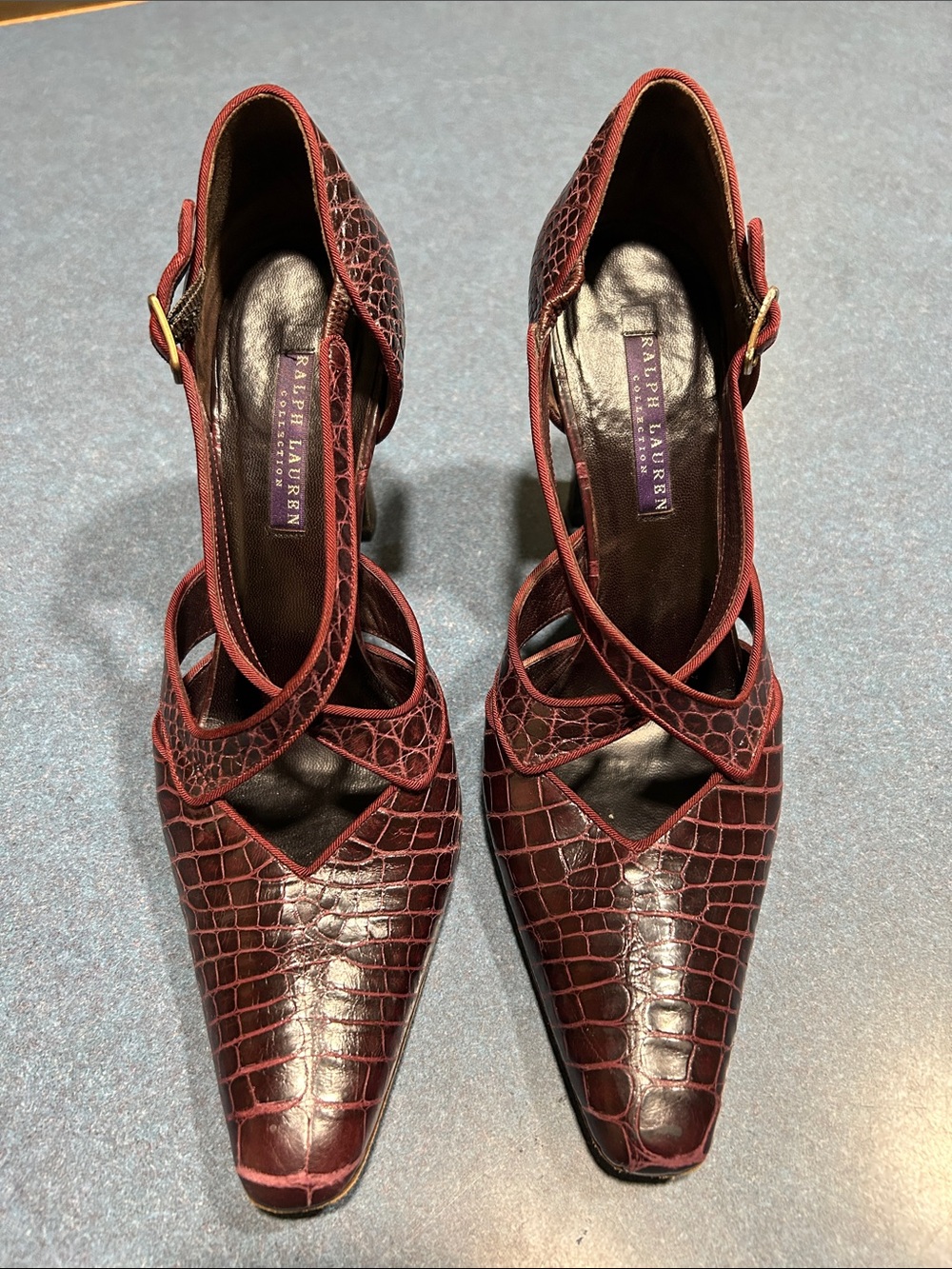 Ralph Lauren Purple Label Genuine Aaligator Burgundy Leather Pointed-Toe Heels